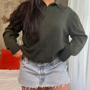 men's banana republic green polo sweater extra fine Italian merino wool